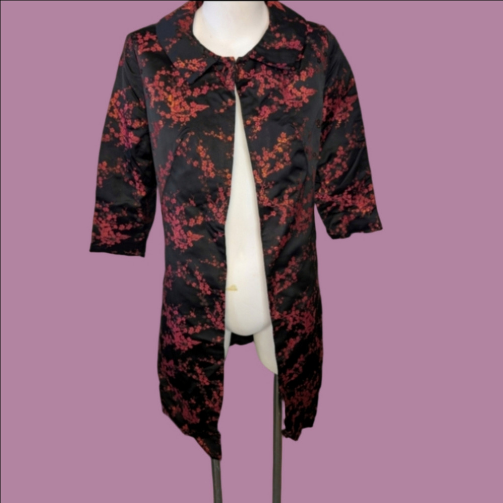 Vintage Coat Black Pink Swirl Evening Dress Coat Size S